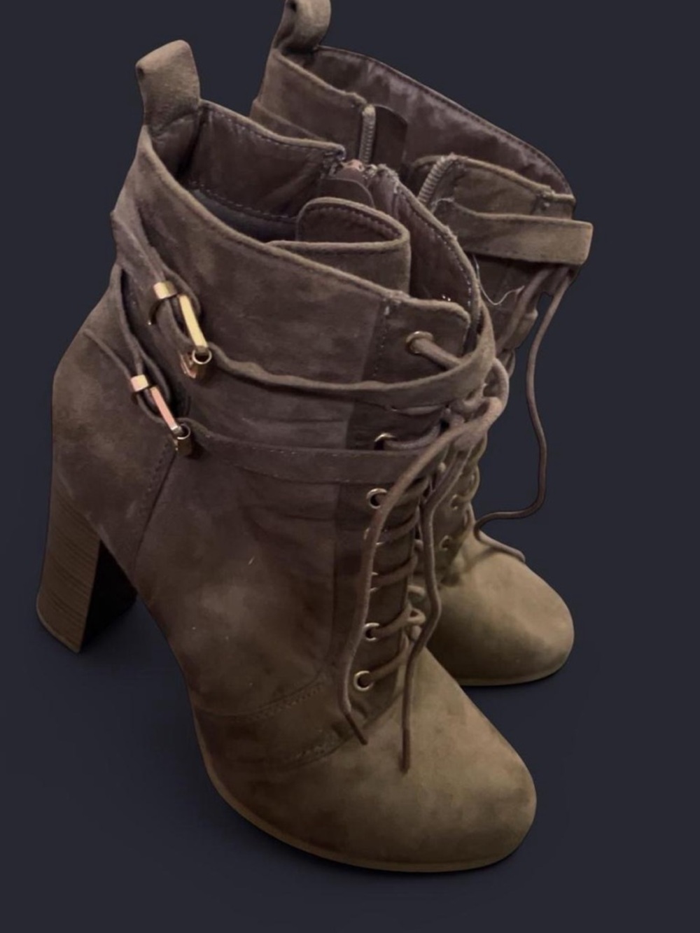 Wild Diva Lace-Up Suede Block Heel Ankle Boots